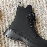 Tryess- Munhak Matte Black Chunky Lace-Up Boots