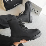 Tryess- Munhak Matte Black Chunky Lace-Up Boots