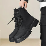 Tryess- Munhak Matte Black Chunky Lace-Up Boots