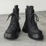 Tryess- Munhak Matte Black Chunky Lace-Up Boots