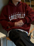 Tryess- TRY11035 CRIMSON RED LETTERED PULLOVER HOODIE