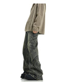 Tryess-TRY No. 10425 YELLOW BLUE RECONSTRUCTED BAGGY STRAIGHT JEANS