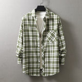 frat boy outfits New Men's Plaid Long-Sleeved Shirt Fashionable Brushed Loose Lapel Yarn-Dyed Shirt Men