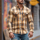 men fall outfits 2024 Autumn and Winter Men's New Shirt Men's Plaid Printed Fleece-lined Men's Pocket Shirt