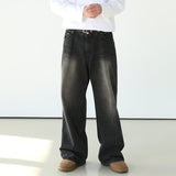 Tryess-TRY No. 7002 WASHED BLACK WIDE STRAIGHT DENIM JEANS