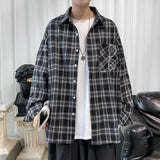 guys fashion casual Plaid Long-Sleeved Shirt Men's Spring and Autumn Loose Korean Style Fashionable Student Casual Hong Kong Style Retro Outer Wear Handsome Shirt Jacket