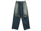 TRYESS- TRY11746 RIPPED BLUE WIDE STRAIGHT DENIM JEANS