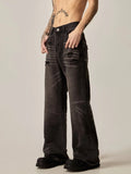 TRYESS- TRY11258 DARK GRAY RELAX STRAIGHT DENIM JEANS