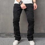 streetwear men outfits Ripped Men's Jeans Cat Beard Sewing Cloth Fashionable Stretch Loose Wide-Leg Pants Casual Men's Trousers