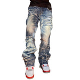 streetwear men outfits Diznew American High Street Washed Ripped Micro Flared Jeans Men's and Women's Loose Retro Slimming Casual Trousers