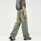 Tryess-TRY No. 10124 RETRO BLUE WIDE STRAIGHT DENIM JEANS