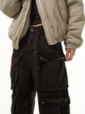 Tryess-TRY No. 10709 WASHED BROWN CARGO STRAIGHT DENIM PANTS