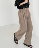 Tryess-TRY No. 5176 DRAPE TOP FOLDED WIDE STRAIGHT PANTS