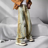 streetwear men outfits High Street Retro Loose Washed Distressed Popular Loose Jeans Men's Draping Straight Slimming Pants