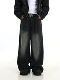 TRYESS- TRY10382 DARK GRAY BAGGY STRAIGHT DENIM JEANS