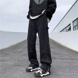 mens fall outfits American Jeans Men's Spring and Autumn Casual Pants Fashionable Loose Zipper Split Straight Trousers