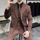 suit Business Casual Suit Men's Slim Fit Bridegroom Wedding Suit Formal Dress Solid Color Suit Three-Piece Suit