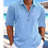 guys fashion casual 2024 Men's Shirt Men's Pullover Shirt Solid Color Lapel Long Sleeve Cotton and Linen Casual Shirt Shirt