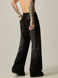 Tryess-TRY No. 11173 WASHED BLACK WIDE STRAIGHT DENIM JEANS