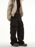 Tryess-TRY No. 10709 WASHED BROWN CARGO STRAIGHT DENIM PANTS