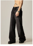 Tryess-TRY No. 11173 WASHED BLACK WIDE STRAIGHT DENIM JEANS