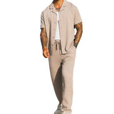 Tryesstore-Streetwear Men Outfits Tomboy Fits  big guy outfits 2024 New Short-Sleeved Shirt Casual Pants Two-Piece Suit Men's Fashion Solid Color Men's Fashion Suit