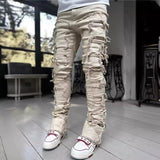 streetwear men outfits Men's Denim Straight Pants Street Fashion Ins Elastic Patch Denim Straight Pants