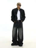 Tryess-TRY No. 10382 DARK GRAY BAGGY STRAIGHT DENIM JEANS