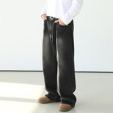 Tryess-TRY No. 7002 WASHED BLACK WIDE STRAIGHT DENIM JEANS