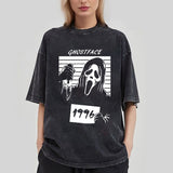 t shirt Washed Retro Retro Retro Halloween Scary American Dark Loose Top Scary Mask Short Sleeve T-shirt