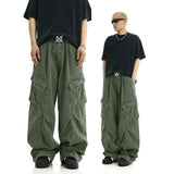 TRYESS- TRY11409 GREEN RECONSTRUCTED BAGGY CARGO JEANS