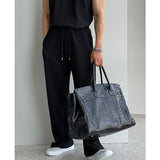 Tryesstore-Streetwear Men Outfits Tomboy Fits - TRY9524 PLEATED SLEEVELESS SHIRT & WIDE DRAWSTRING PANTS