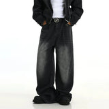 TRYESS- TRY10382 DARK GRAY BAGGY STRAIGHT DENIM JEANS