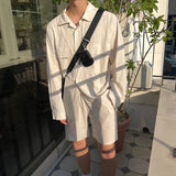 TRYESS- TRY7080 KHAKI CREAM LINEN COLLAR SHIRT & SHORTS