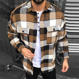 men fall outfits New 3D Printed Men's Shirt Plaid Pocket Long Sleeve Shirt