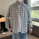 Tryesstore guys fashion casual Plaid Shirt Men's Long-Sleeved Trendy All-Match Top Casual Loose Hong Kong Style Trendy Handsome Shirt Summer Coat