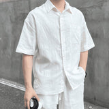 fall outfits men Same Style Men's Summer Cotton and Linen Breathable Shirt + Shorts Suit Korean Style Simple Loose Wide Version Suit