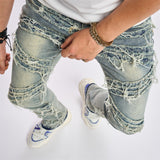 streetwear men outfits Ripped Men's Jeans Cat Beard Sewing Cloth Fashionable Stretch Loose Wide-Leg Pants Casual Men's Trousers