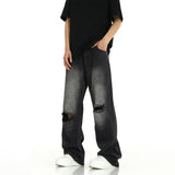 Tryess-TRY No. 9734 WASHED BLACK RIPPED DENIM JEANS