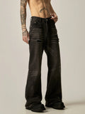 TRYESS- TRY11258 DARK GRAY RELAX STRAIGHT DENIM JEANS