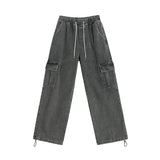 streetwear men outfits Vintage Washed Distressed Jeans Men's Summer Loose Overalls Korean Style Trendy Wide Leg Straight Pants