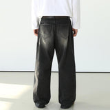 Tryess-TRY No. 7002 WASHED BLACK WIDE STRAIGHT DENIM JEANS