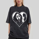 t shirt Washed Retro Retro Retro Halloween Scary American Dark Loose Top Scary Mask Short Sleeve T-shirt