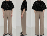 Tryess-TRY No. 5176 DRAPE TOP FOLDED WIDE STRAIGHT PANTS