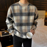 Tryess-TRY No. 10175 KNIT PLAID CREWNECK SWEATER