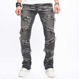 streetwear men outfits Ripped Men's Jeans Cat Beard Sewing Cloth Fashionable Stretch Loose Wide-Leg Pants Casual Men's Trousers