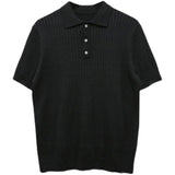 Tryess- TRY5249 BLACK VERTICAL KNITTED SHORT SLEEVE COLLAR SHIRT