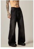 Tryess-TRY No. 11173 WASHED BLACK WIDE STRAIGHT DENIM JEANS