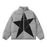 Tryesstore winter outfits men Clothing Club Winter American Retro Star Patch Color Matching Couple Cotton-Padded Clothes Men and Women Loose Bread Cotton-Padded Clothes