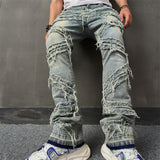 streetwear men outfits Ripped Men's Jeans Cat Beard Sewing Cloth Fashionable Stretch Loose Wide-Leg Pants Casual Men's Trousers